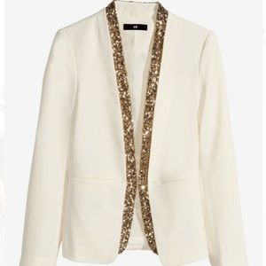 H&M Cream Blazer with Gold Sequin Trim